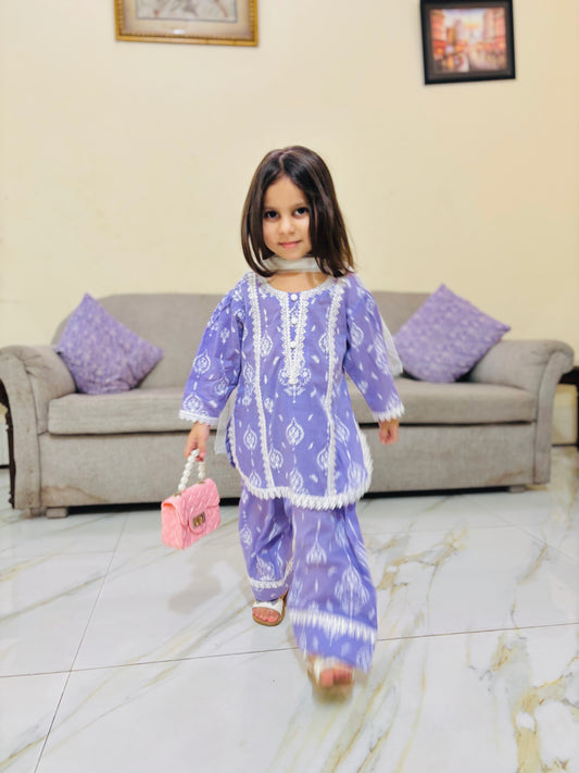 Lilac Farshi Shalwar 3P Set – Premium Lawn(Deen Textile)