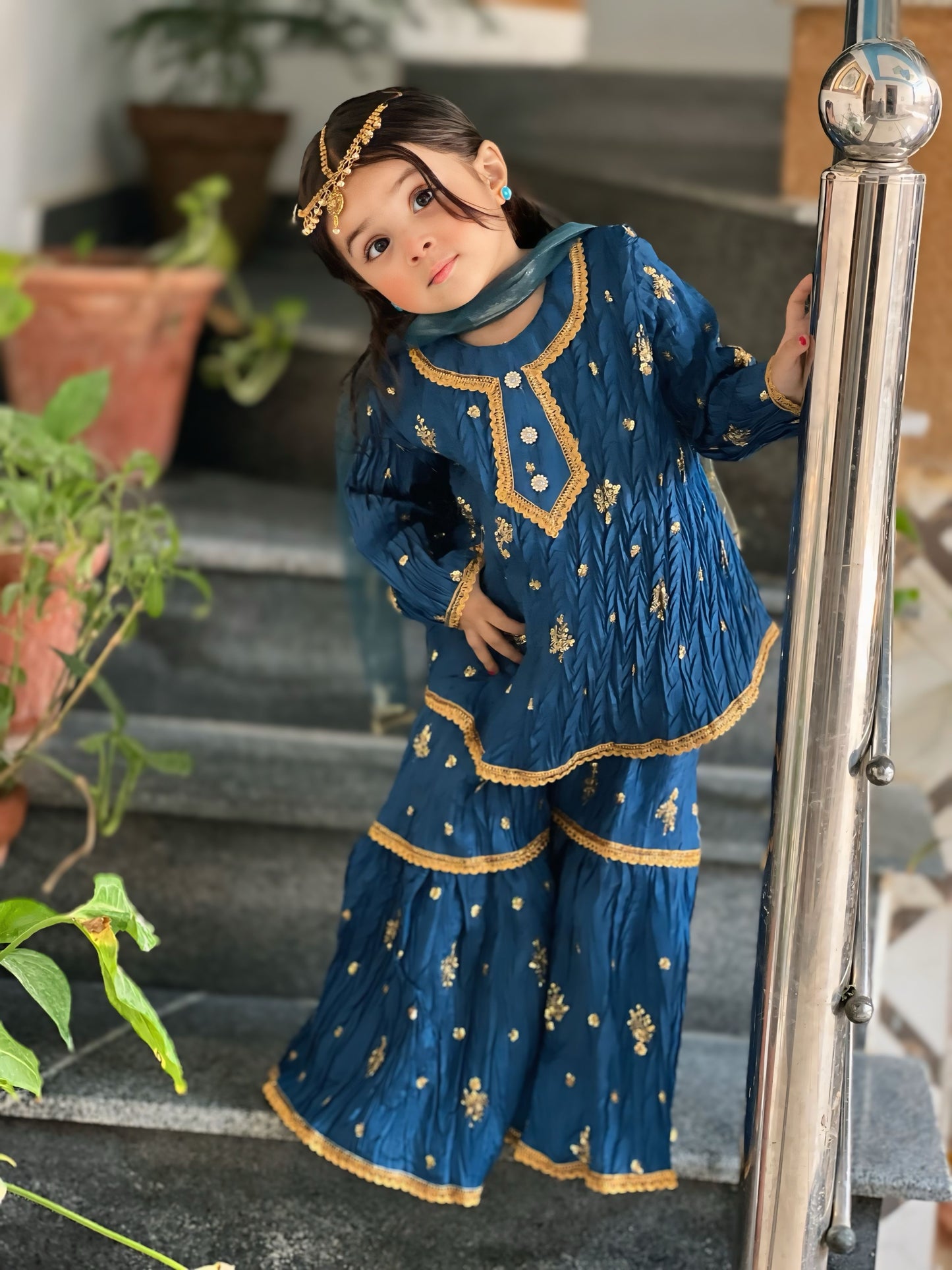 Zinc Gharara Set – 3P Katan Silk Base with Golden Embroidery