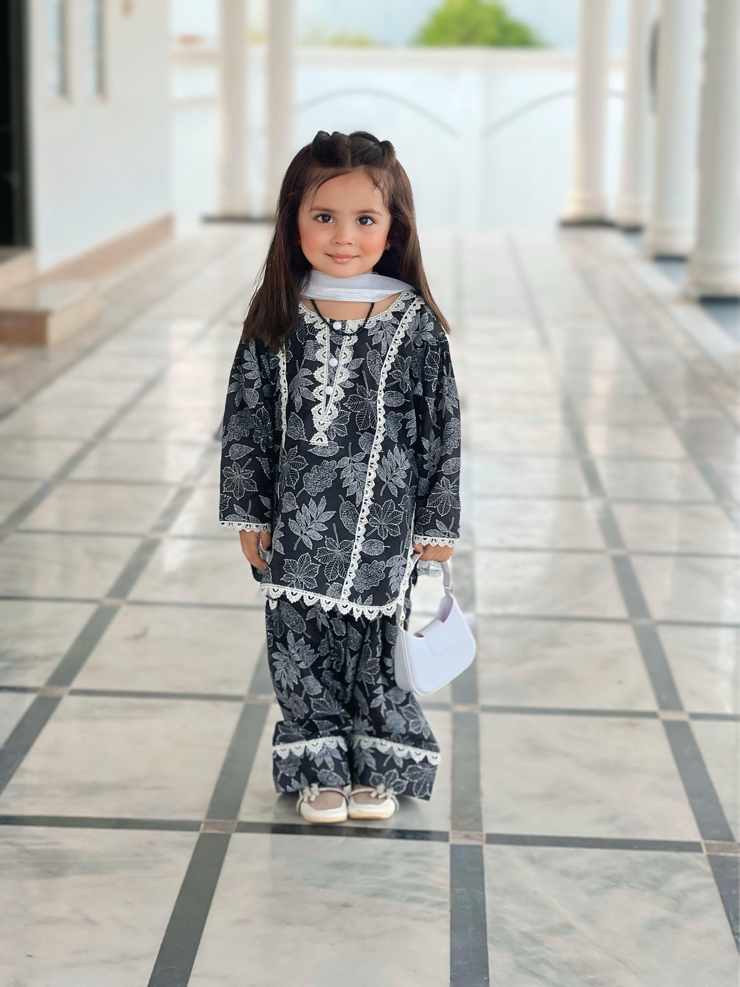 Black Printed Farshi Shalwar 3P Set – Premium Lawn(Deen Textile)