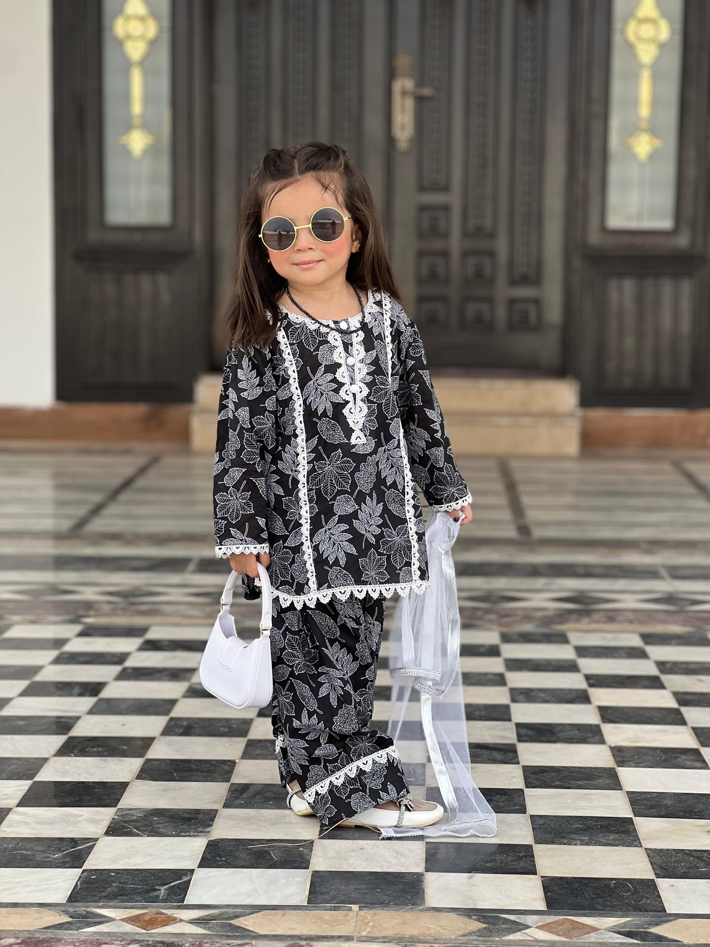 Black Printed Farshi Shalwar 3P Set – Premium Lawn(Deen Textile)