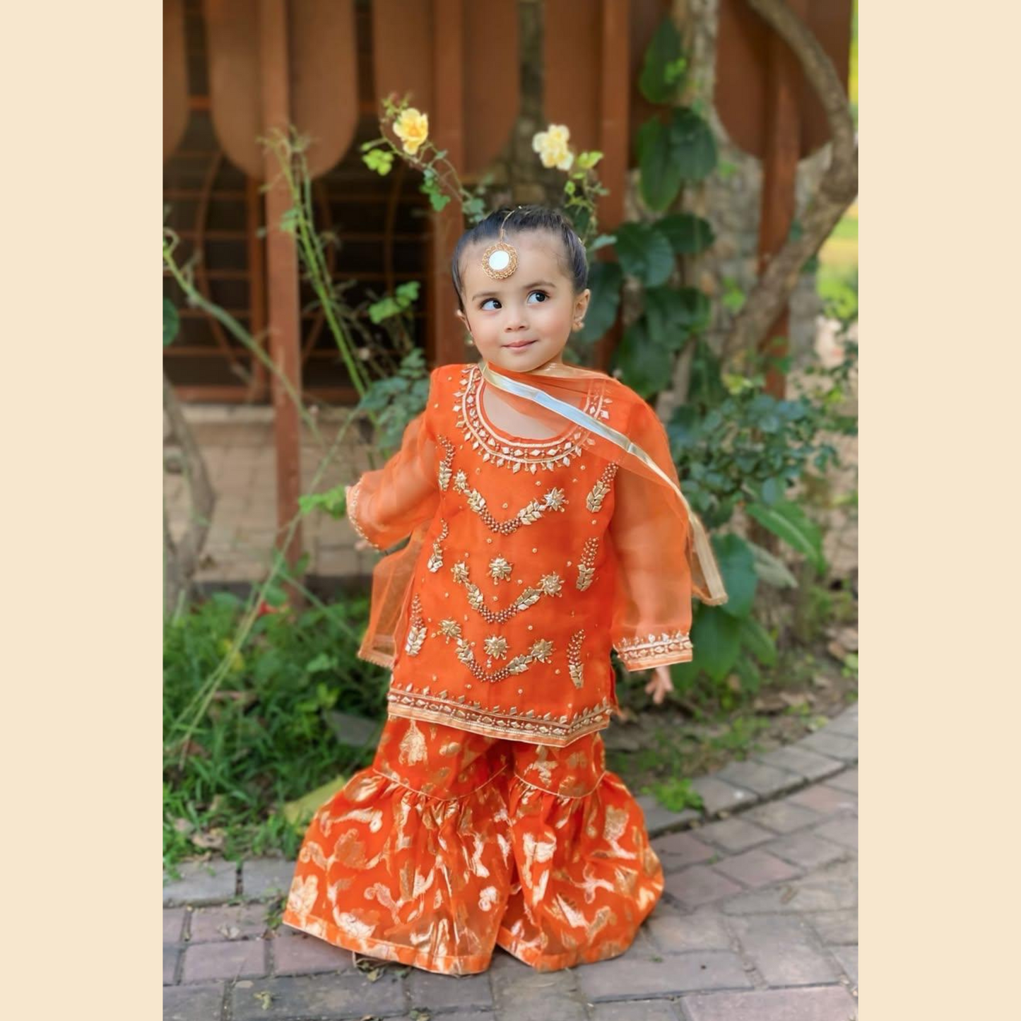 Traditional Handmade Gota Gharara – Orange 3P