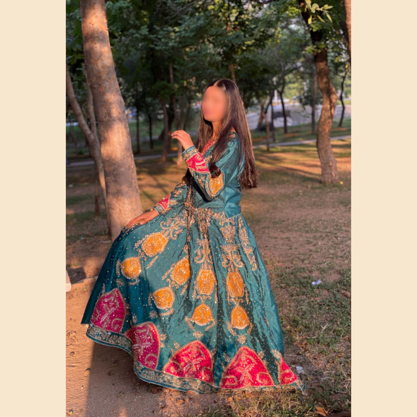 Handwork Embroidered Raw Silk Lehenga - 3P