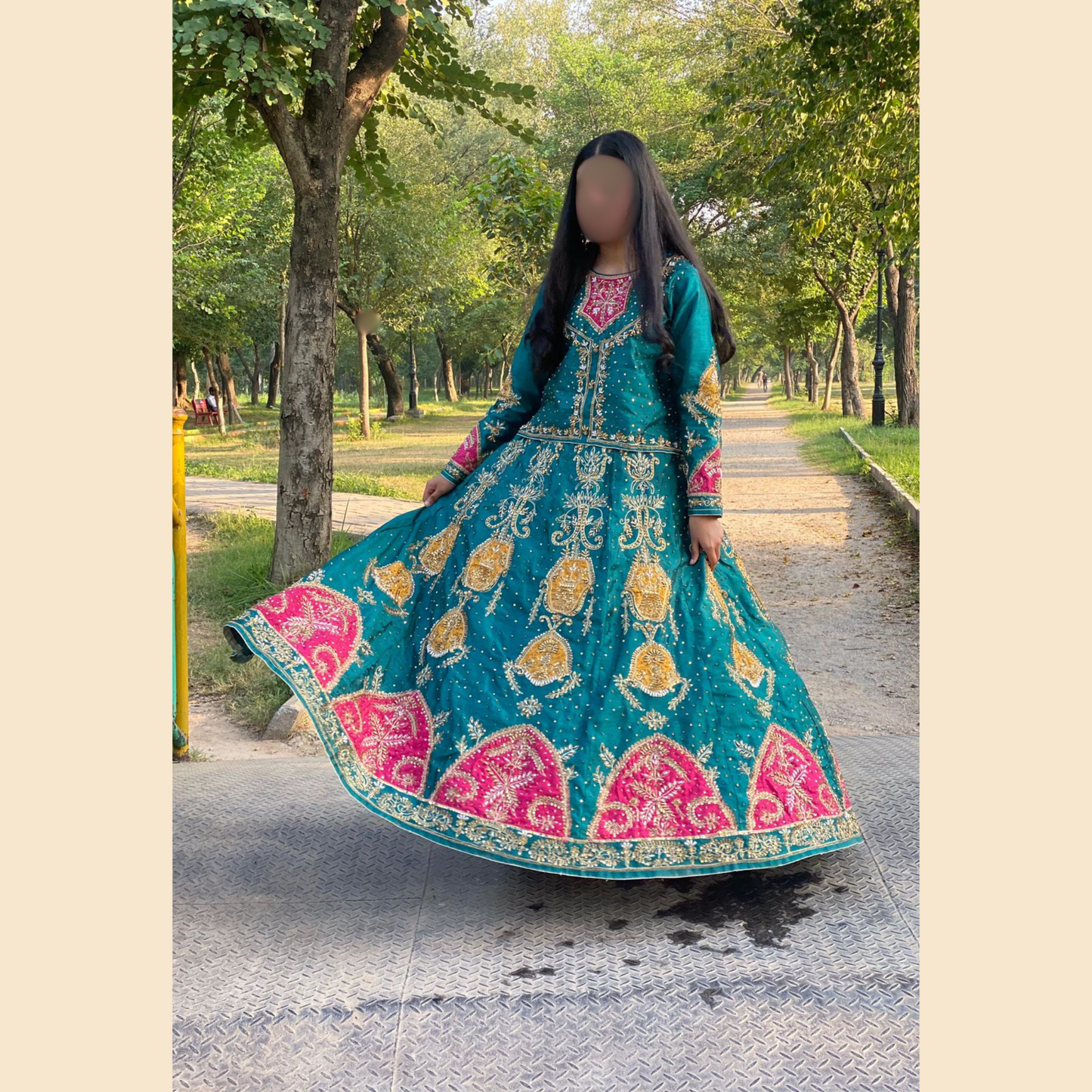 Handwork Embroidered Raw Silk Lehenga - 3P