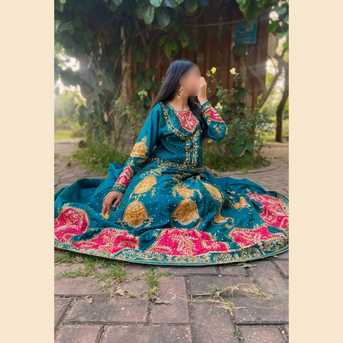 Handwork Embroidered Raw Silk Lehenga - 3P
