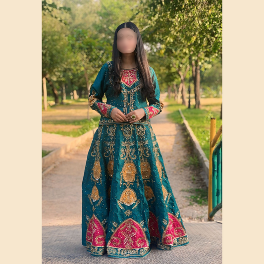 Handwork Embroidered Raw Silk Lehenga - 3P