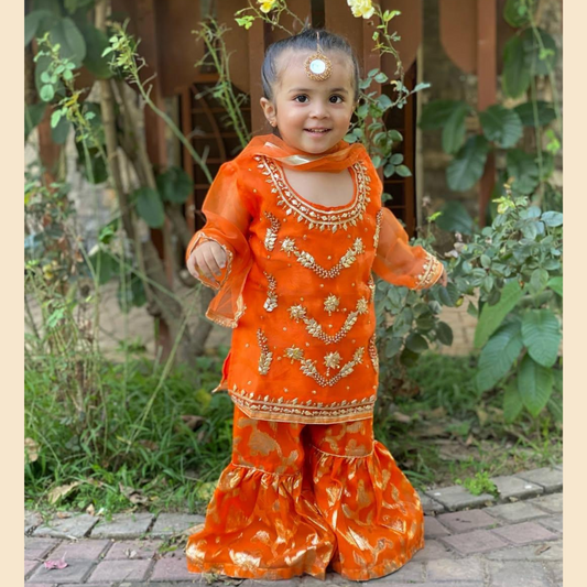 Traditional Handmade Gota Gharara – Orange 3P