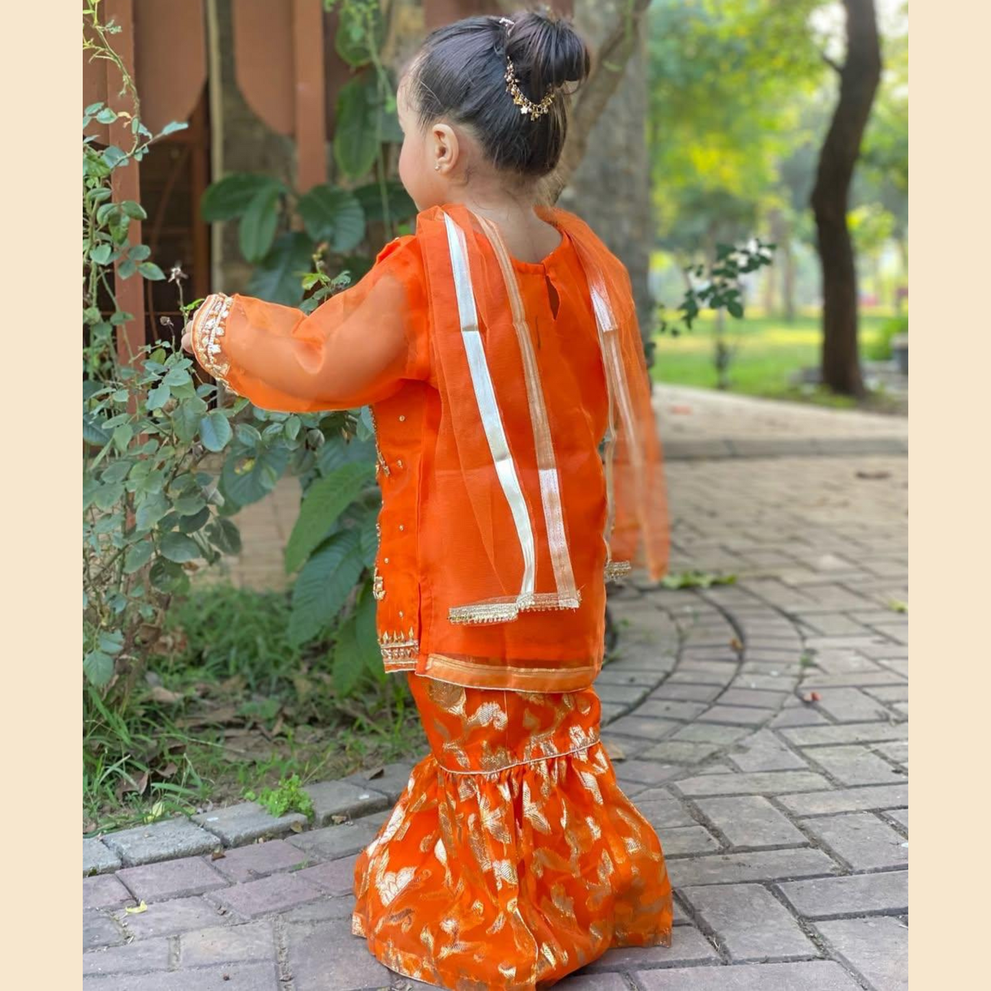 Traditional Handmade Gota Gharara – Orange 3P