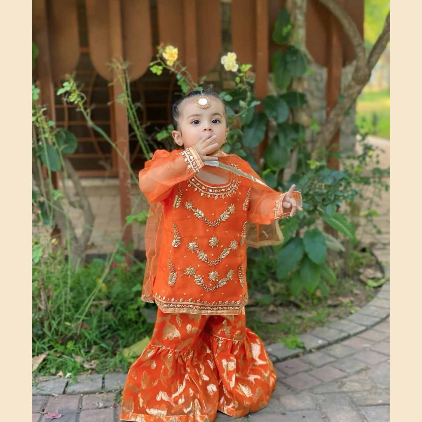 Traditional Handmade Gota Gharara – Orange 3P