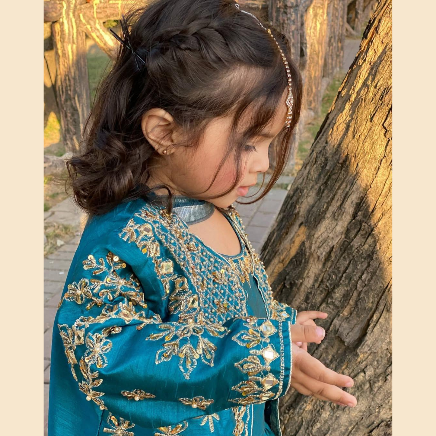 Premium Blue Lehenga – 4-Piece Katan Silk Outfit with Embroidered Gown & Crushed Flare