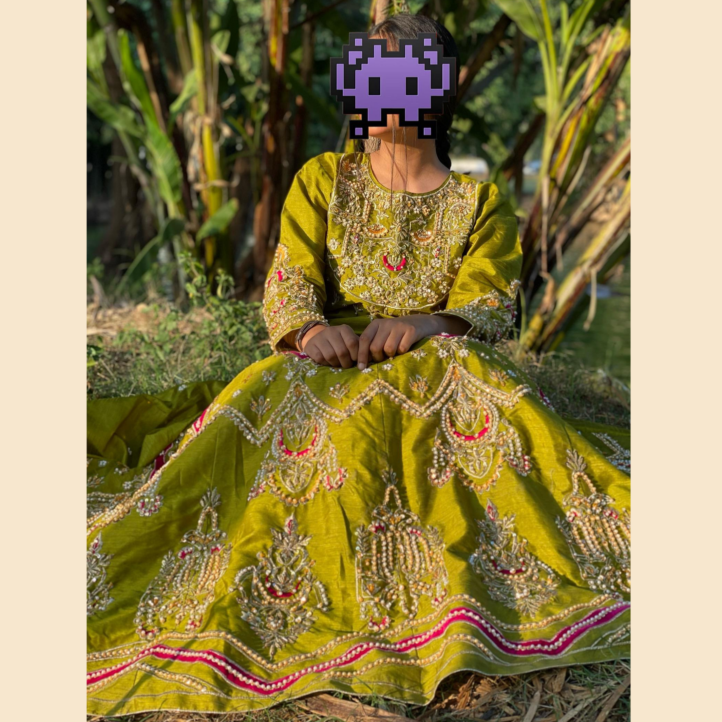 Luxury Olive Velvet Lehanga - Aplic Work Elegance