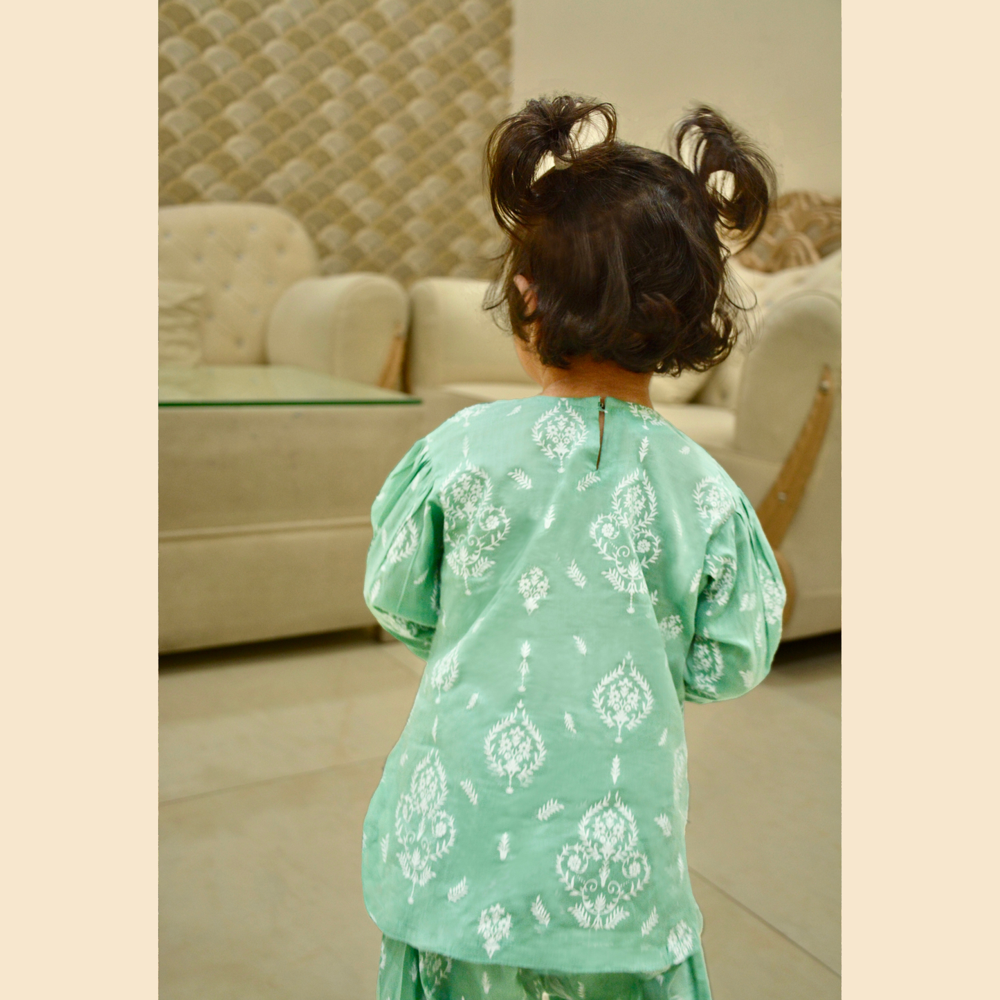 Sea Green Block Printed Farshi Shalwar 3P Set – Premium Lawn(Deen Textile)