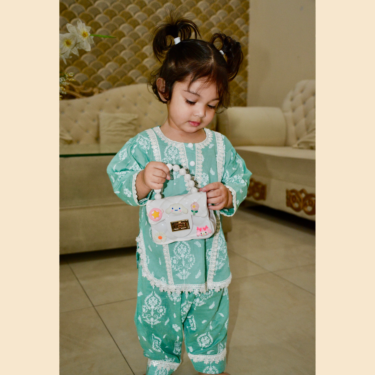 Sea Green Block Printed Farshi Shalwar 3P Set – Premium Lawn(Deen Textile)