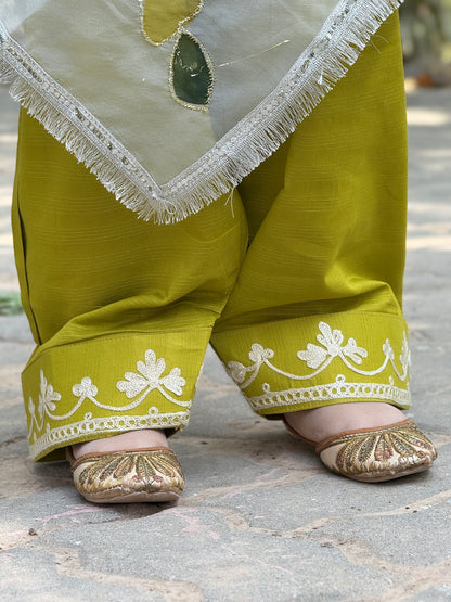 Farshi Shalwar Doriya Cotton with Hand-Painted Organza