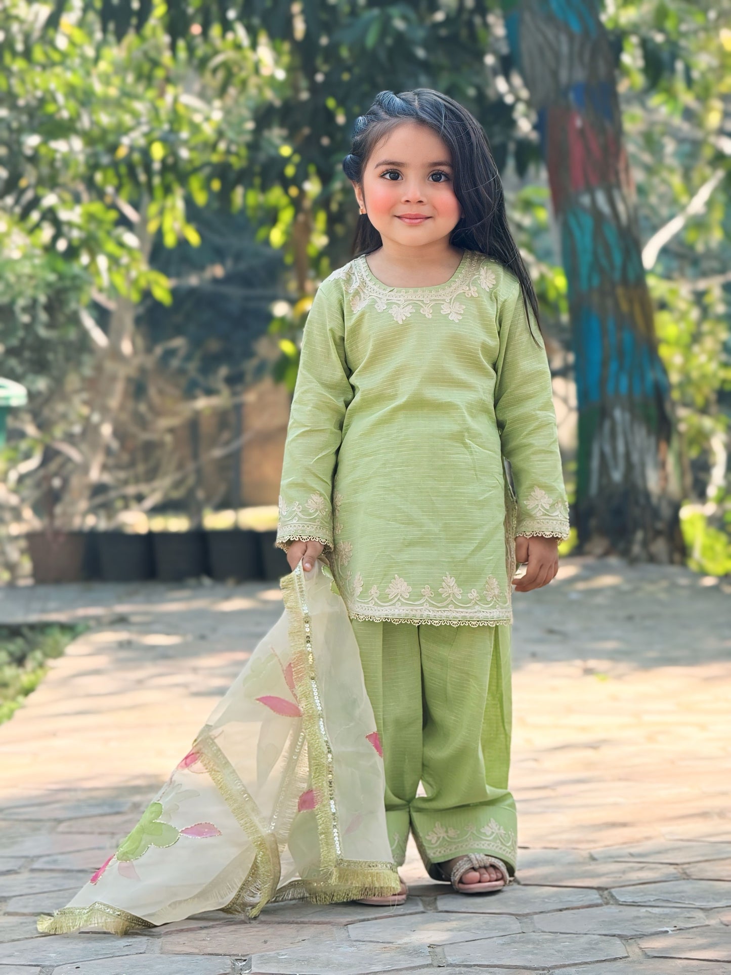 Farshi Shalwar Doriya Cotton with Hand-Painted Organza