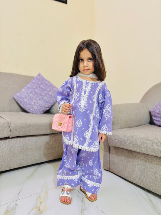 Lilac Farshi Shalwar 3P Set – Premium Lawn(Deen Textile)